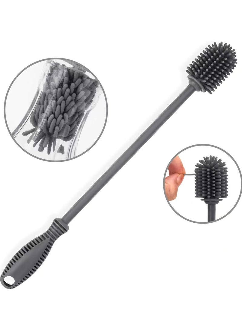 Integrated Baby Silicone Bottle Brush Water Cup Long Handle Silicone Cleaning Brush Vacuum Flask Silicone Brush Grey  - Image 1
