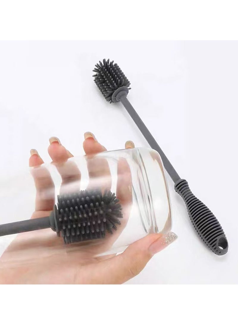 Integrated Baby Silicone Bottle Brush Water Cup Long Handle Silicone Cleaning Brush Vacuum Flask Silicone Brush Grey  - Image 5