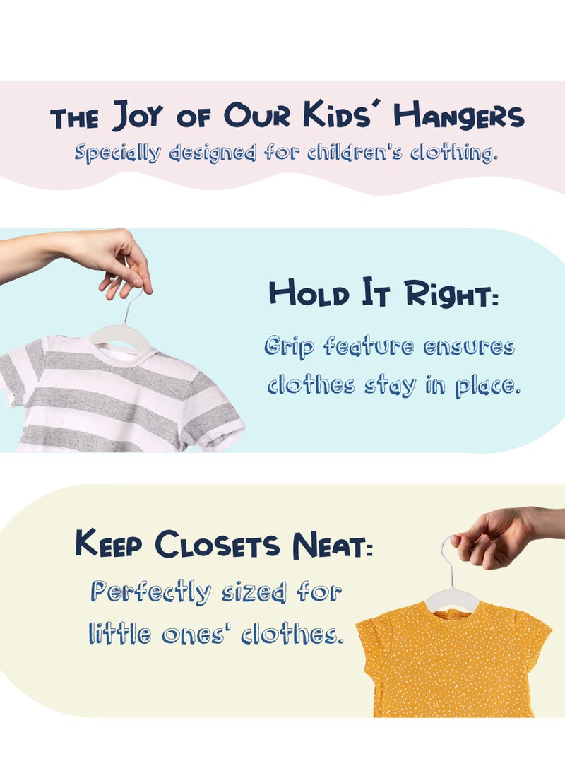 ZOBER ZOBER Non-Slip Rubber Pad Kids Hangers, Premium Quality Plastic Hangers | 360º Swivel Hook | Heavy Duty Space Saving Clothes Hanger for kids, Shirt, Coat, Pant, Children Closet (WHITE, 100 PACK) - Image 2