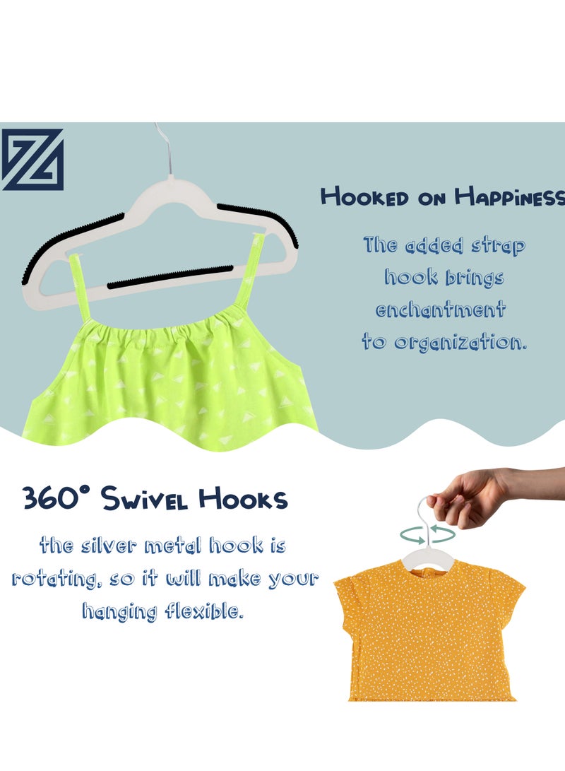 ZOBER ZOBER Non-Slip Rubber Pad Kids Hangers, Premium Quality Plastic Hangers | 360º Swivel Hook | Heavy Duty Space Saving Clothes Hanger for kids, Shirt, Coat, Pant, Children Closet (WHITE, 100 PACK) - Image 3