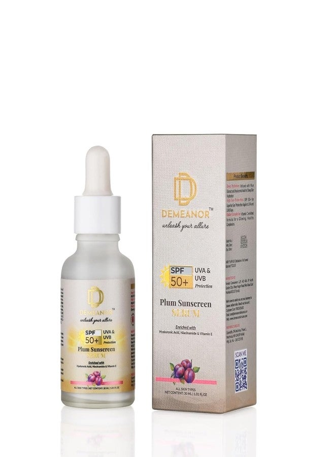 DEMEANOR Sunscreen Serum for All Skin Types SPF 50 PA++++ with Hyaluronic Acid & Vitamin C, 30ml | Broad Spectrum- UVA&UVB Protection | For Glowing & Sun-Safe Skin | No White Cast - 30ML - Image 1