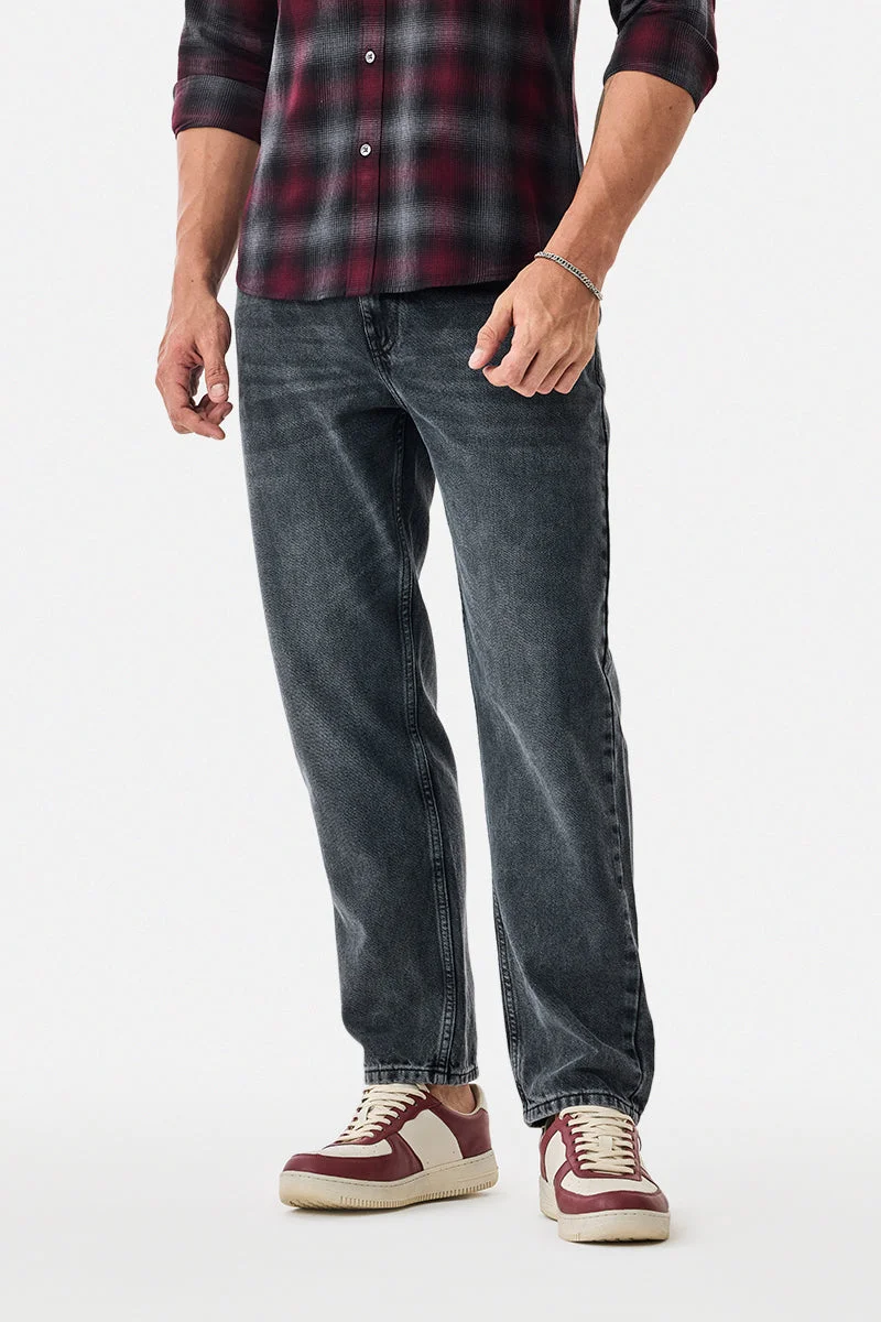 سنيتش Dark Grey Solid Relaxed Casual Jeans