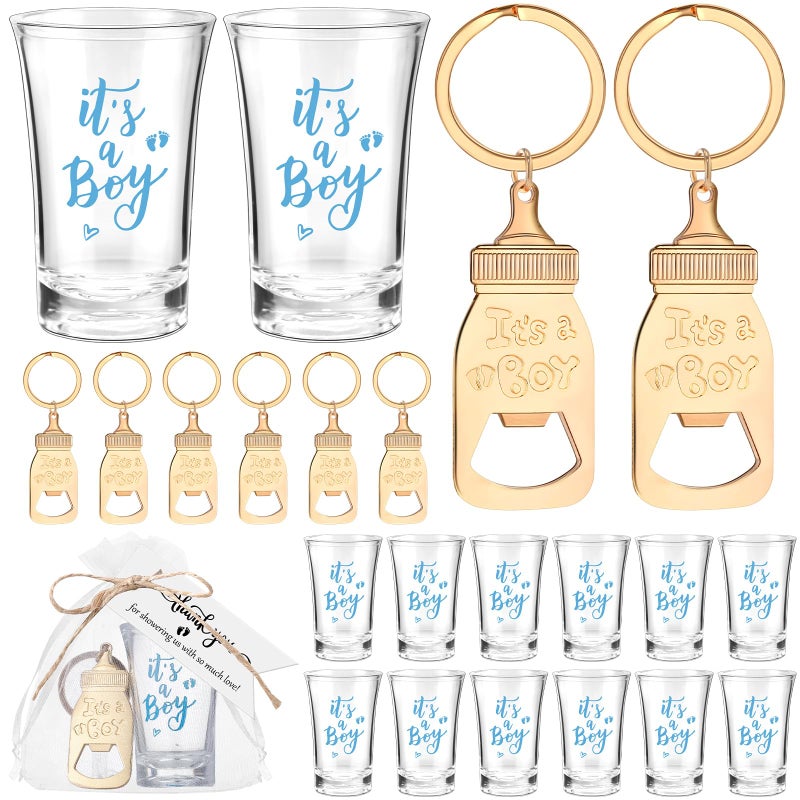 Vesici 20 Set Its a Boy Baby Shower Favors for Guests Acrylic Shot Glasses Gold Bottle Opener Keychains Thank You Tags and Bags for Baby Shower Party Gender Reveal Party Guests Return Gift - Image 2