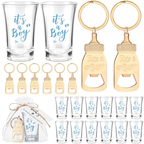 Vesici 20 Set Its a Boy Baby Shower Favors for Guests Acrylic Shot Glasses Gold Bottle Opener Keychains Thank You Tags and Bags for Baby Shower Party Gender Reveal Party Guests Return Gift - Image 1