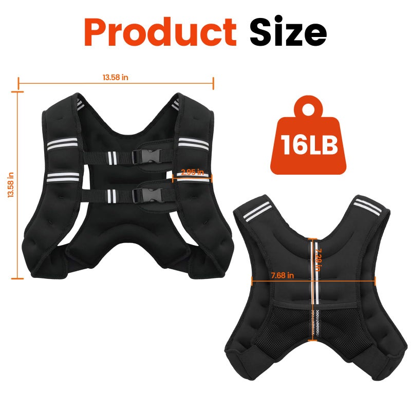 Poudee Weighted Vest, 16LB Weight Vest for Men Women, Body Weight Vests Adjustable with Reflective Stripe for Strength Training, Running, Training Workout, Jogging, Walking - 16LB - Image 5