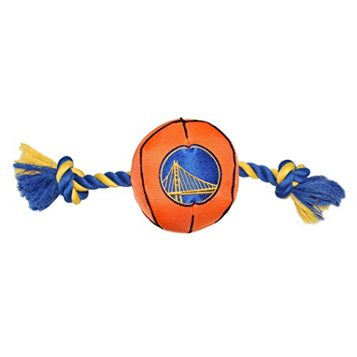 Pets First NBA Golden State Warriors Basketball Toy Tough Nylon Pet Toy with Tug Ropes Inner Squeaker One Size GSW3105 - Image 1