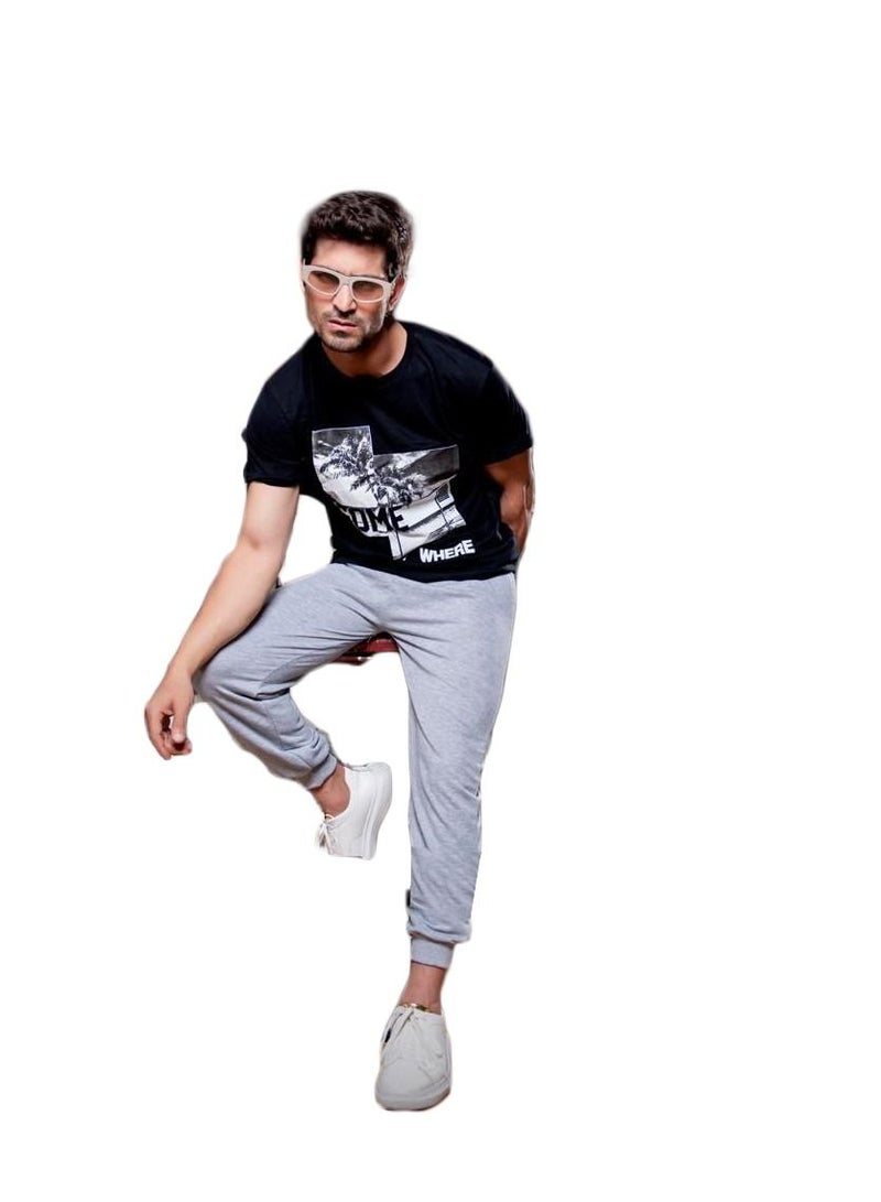 Pianola men's suit, consisting of two pieces, a black T-shirt and gray pants  - Image 1