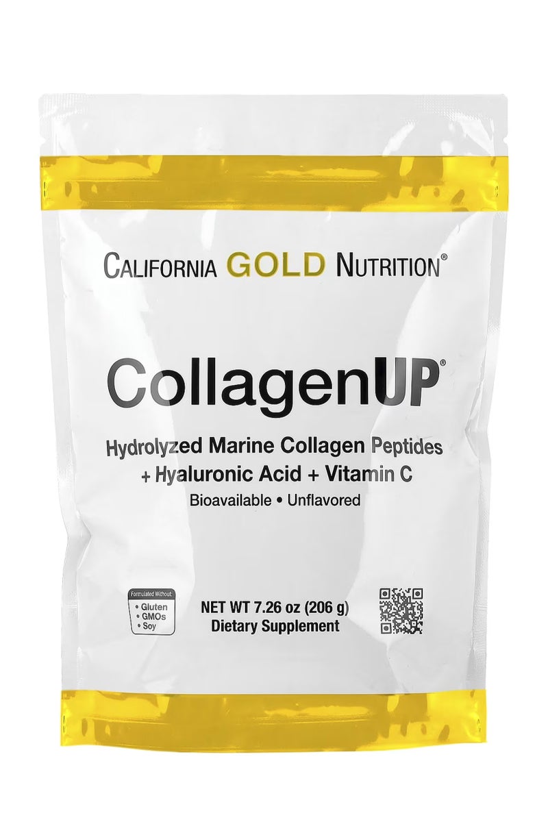 كاليفورنيا غولد نيوترشن CollagenUP ، ببتيدات الكولاجين البحري المتحللة مع حمض الهيالورونيك وفيتامين جـ ، خالٍ من النكهات ، 7.26 أونصة (206 جم)