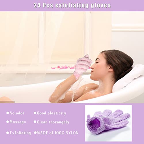 CVNDKN Shower Gloves,24 Pcs Exfoliating Bath Gloves,Body Scrub Gloves with Hanging Loop for Beauty Spa Massage Skin Shower Body Scrubber-12 Colors - Image 5