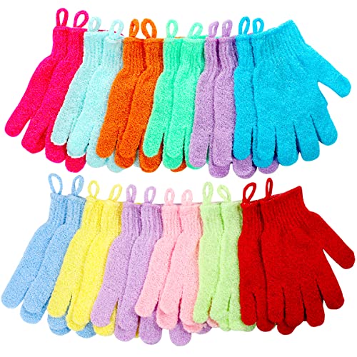 CVNDKN Shower Gloves,24 Pcs Exfoliating Bath Gloves,Body Scrub Gloves with Hanging Loop for Beauty Spa Massage Skin Shower Body Scrubber-12 Colors - Image 1