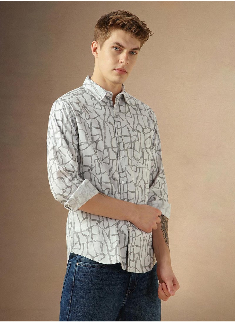 Dennis Lingo Men's Off White 100% Cotton Printed Shirt  - Image 2