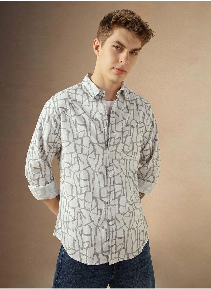 Dennis Lingo Men's Off White 100% Cotton Printed Shirt  - Image 1
