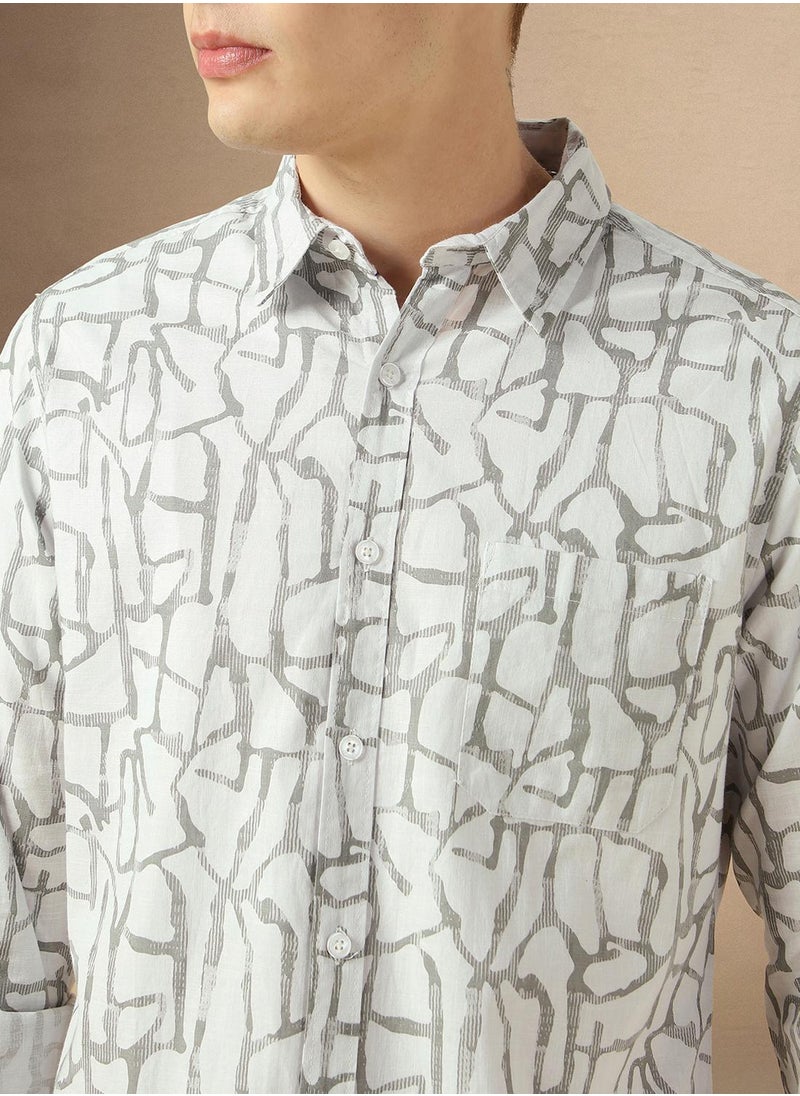 Dennis Lingo Men's Off White 100% Cotton Printed Shirt  - Image 4