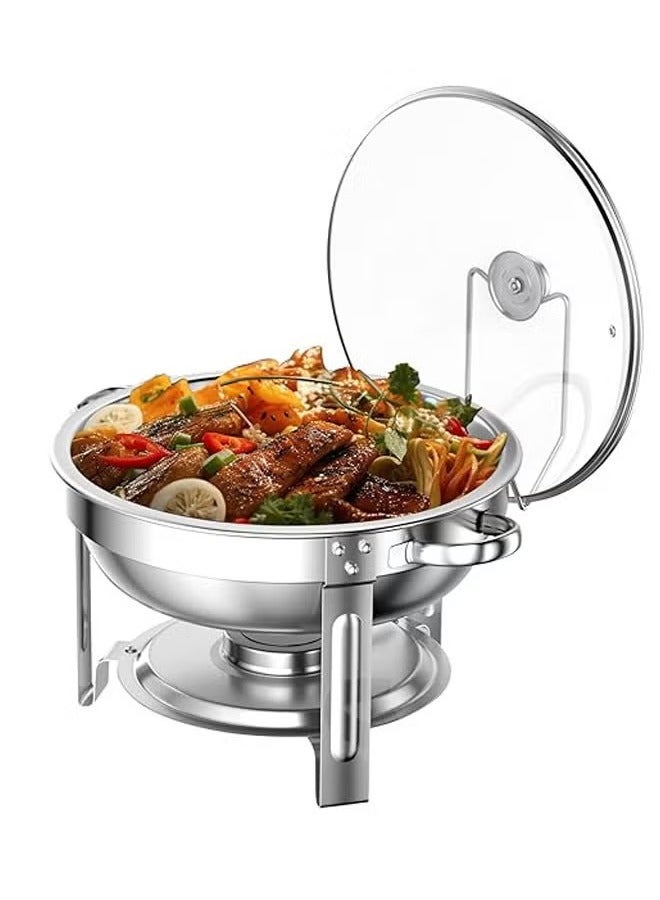 Stainless Steel Chafing Dish Buffet Set, Hot Pot with Lid and Built-in Lid Holder, Food Warming Tray, for Parties, Dinners and Catering, 4.5L Sliver - Image 1