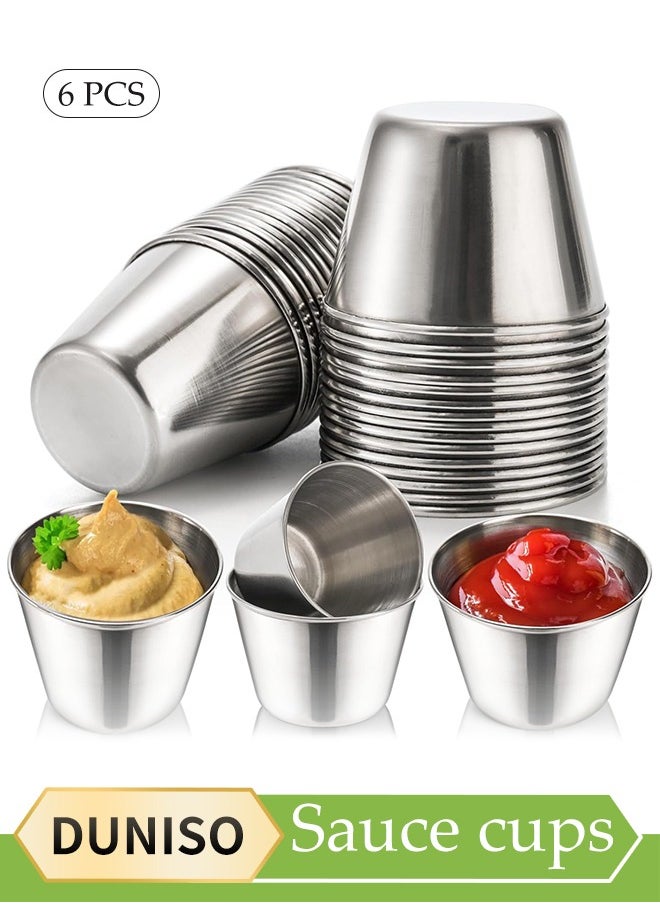 DUNISO 6 Pcs Stainless Steel Sauce Cups, Multi Function Dipping Sauce Cup, Round Seasoning Cup, Reusable Metal Lamian Noodles, Used For Meat Sauce, Salad, Tomato Sauce, 150ml, 8.4 * 5.3cm  - Image 1