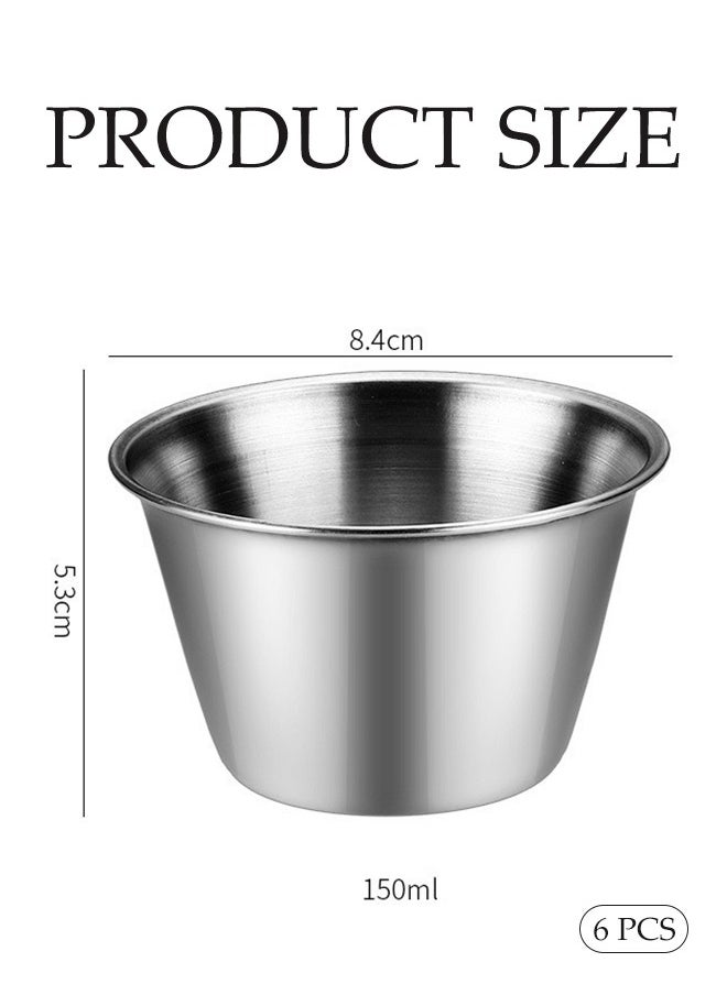 DUNISO 6 Pcs Stainless Steel Sauce Cups, Multi Function Dipping Sauce Cup, Round Seasoning Cup, Reusable Metal Lamian Noodles, Used For Meat Sauce, Salad, Tomato Sauce, 150ml, 8.4 * 5.3cm  - Image 2