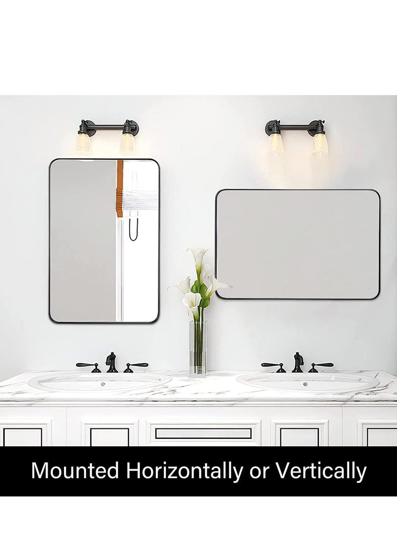 Rectangular Wall Mirror Bathroom Metal Frame Modern Vanity Mirror Vertical or Horizontal Hanging 60x90cm