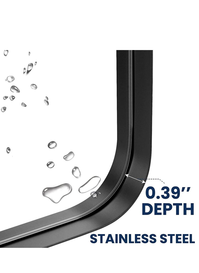 Rectangular Wall Mirror Bathroom Metal Frame Modern Vanity Mirror Vertical or Horizontal Hanging 60x90cm