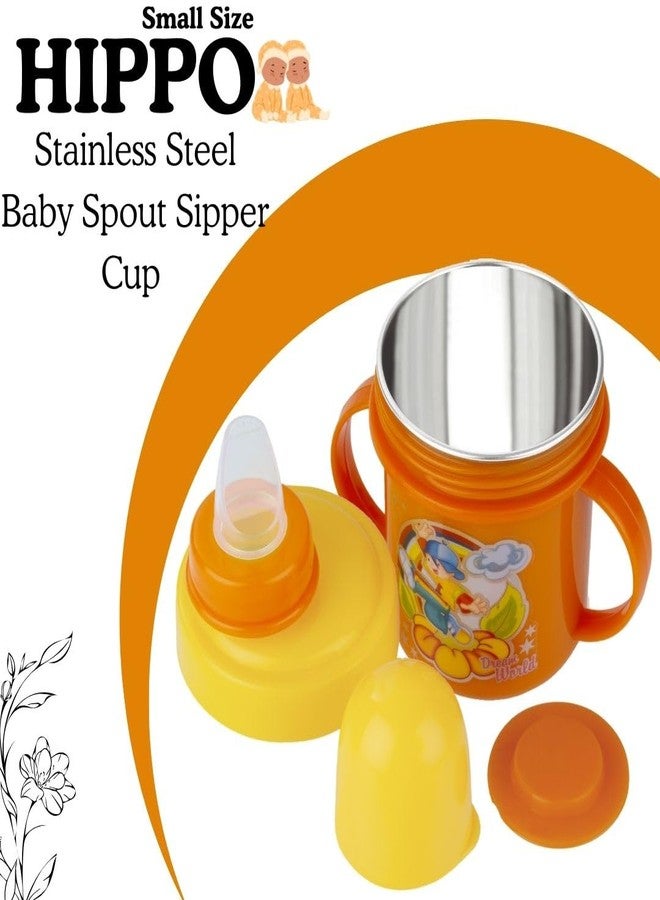 Zerya Hippo Stainless Steel Baby Spout Sipper Cup for Kids/Toddler with Soft Silicone 250 ML (Orange) - Image 5
