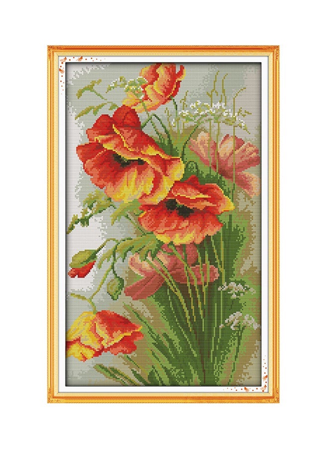 NIBEMINENT Flowers Pattern Needlework Embroidery Kit Red/green/Yellow - Image 1
