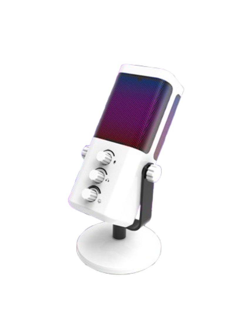 يوشي ميكروفون M7 الديناميكي للتسجيل المباشر للألعاب - إضاءة RGB - USB - زر كتم الصوت، مدخل سماعة، قاعدة سطح مكتب للصوت للغناء على يوتيوب، أحادي الاتجاه - Image 4