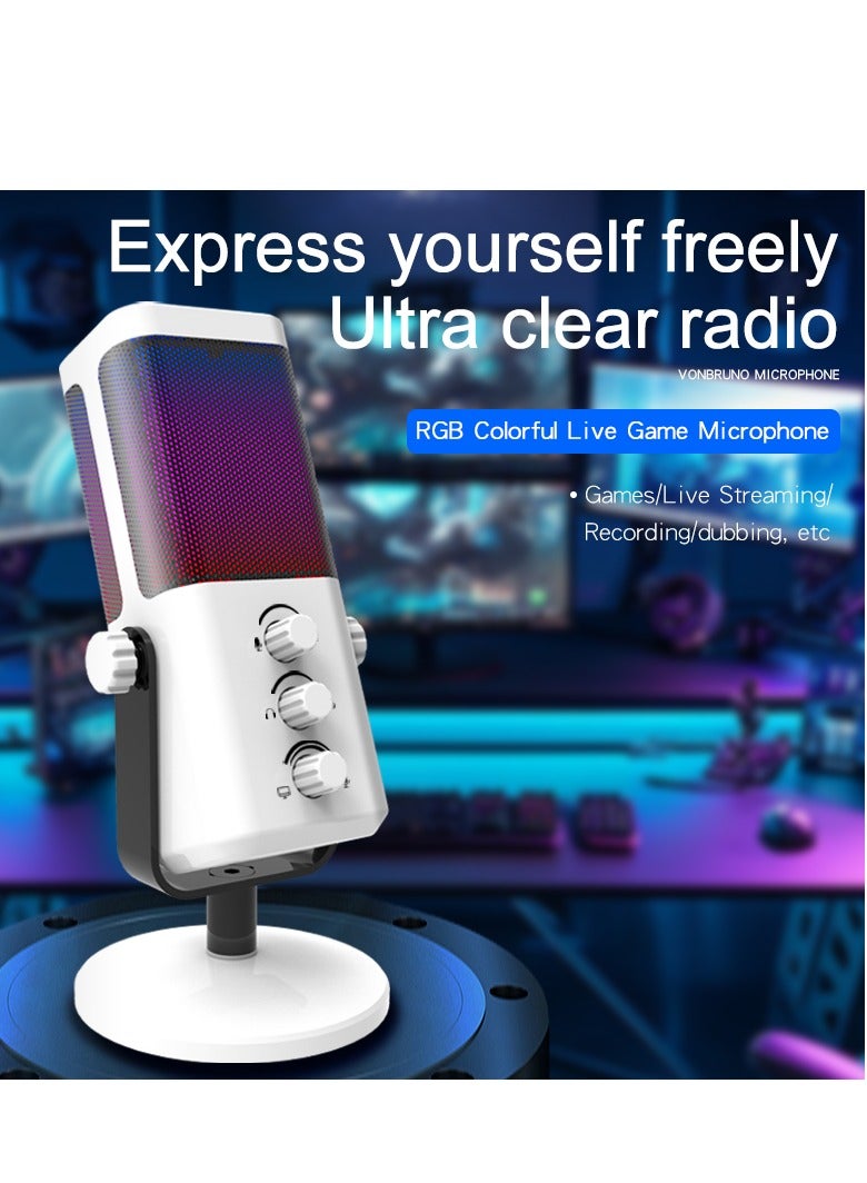 يوشي ميكروفون M7 الديناميكي للتسجيل المباشر للألعاب - إضاءة RGB - USB - زر كتم الصوت، مدخل سماعة، قاعدة سطح مكتب للصوت للغناء على يوتيوب، أحادي الاتجاه - Image 2