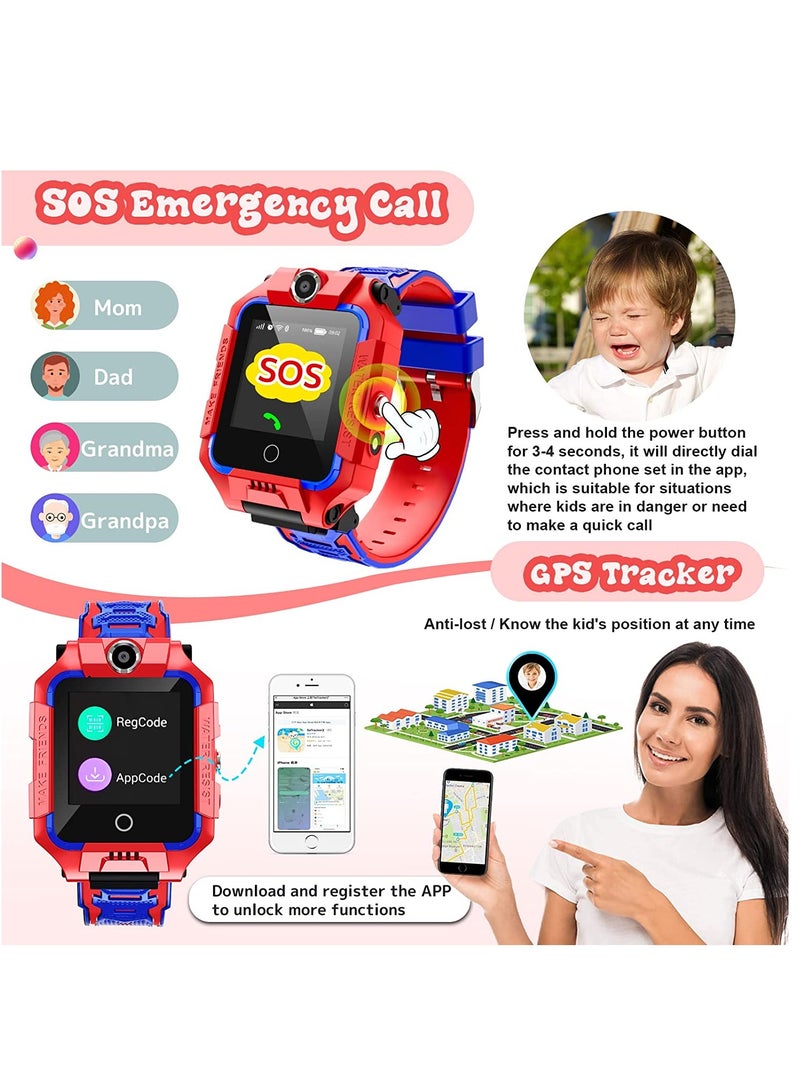 Smart Watch for Kids, 4G Liftable Waterproof Safe Smartwatch Phone with 360° Rotatable GPS Tracker Calling SOS Camera WiFi for Kids Children Students Ages 3-12 Birthday Gifts (Red) - Image 5
