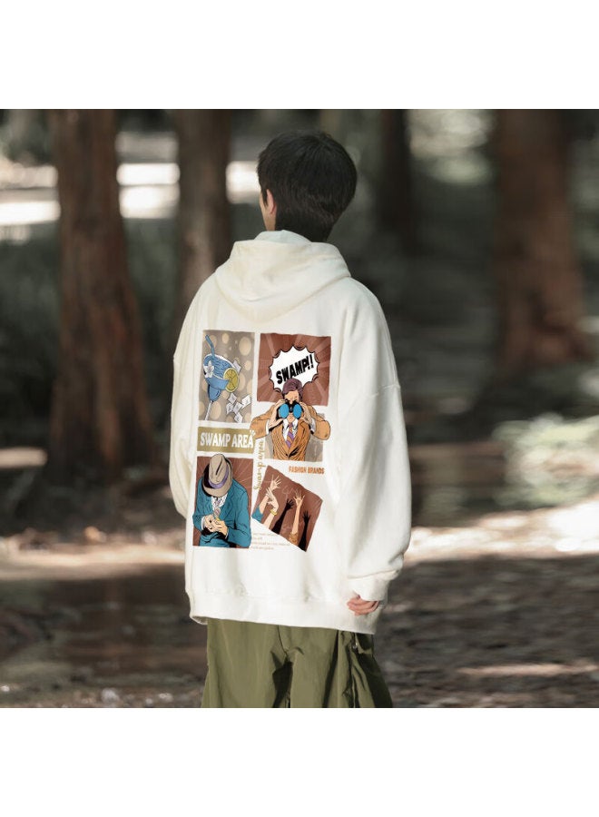 Swamp Area Men's Hoodie Spring Autumn Loose Fit Sports Couple American Style Printed Casual Top Sar07 White M - Image 1