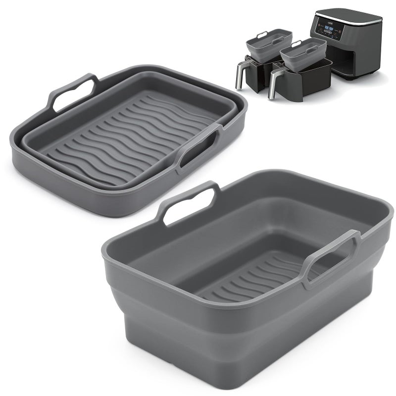Air Fryer Silicone Liners Pot for Ninja Foodi Dual DZ090 6QT 2 Pack Reusable Air Fryer Silicone Replacement Basket Bowl Collapsible Baking Tray for Air Fryer Accessories Gray