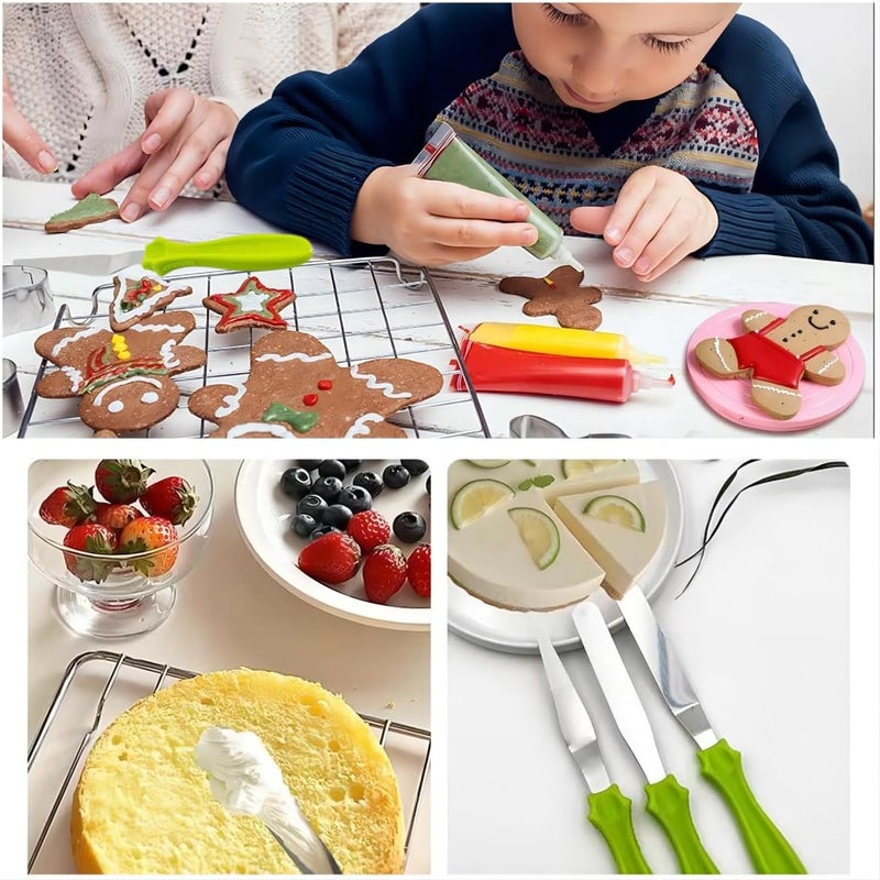 MDLJG Cake Cream Spatulas, 3 Pieces of Cake Angled Spatula with Stainless Steel, Professional Cake Decorating, Pastry & Baking, Icing Frosting Cream Chocolate Cake Spatula (3 Pcs Green) - Image 5