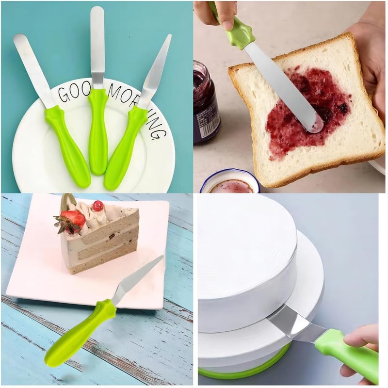 MDLJG Cake Cream Spatulas, 3 Pieces of Cake Angled Spatula with Stainless Steel, Professional Cake Decorating, Pastry & Baking, Icing Frosting Cream Chocolate Cake Spatula (3 Pcs Green) - Image 4