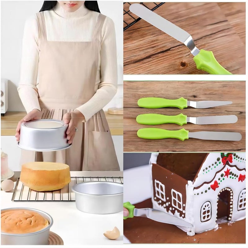 MDLJG Cake Cream Spatulas, 3 Pieces of Cake Angled Spatula with Stainless Steel, Professional Cake Decorating, Pastry & Baking, Icing Frosting Cream Chocolate Cake Spatula (3 Pcs Green) - Image 3