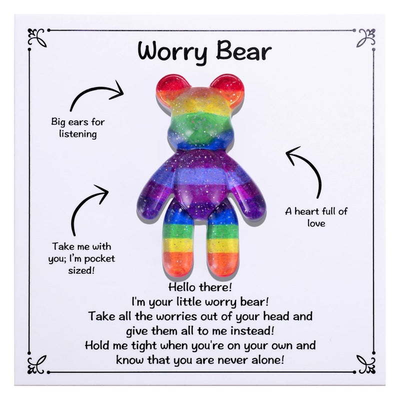 Aesnefe Pocket Bear Hug, Anxiety Relief Gifts for Men Women, Mental Health Positivity Gift for Anxious Friend, Autism Fidget Gift, Thoughtful Gifts for School Anxiety, Rainbow - Image 1