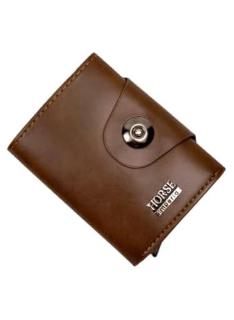 Horse - Leather wallet and automatic card slot that holds up to 7 cards -brown - Image 1