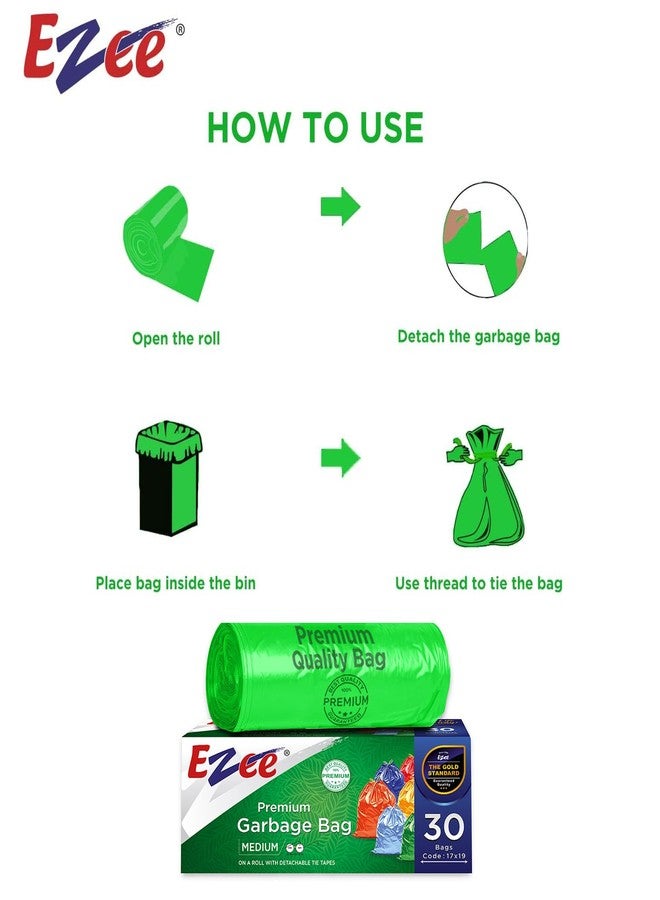 Ezee Premium Garbage Bags for Dustbin/Trash Bag | 90 Pcs | Medium 19 X 21 Inches | 30 Pcs x Pack of 3. - Image 2
