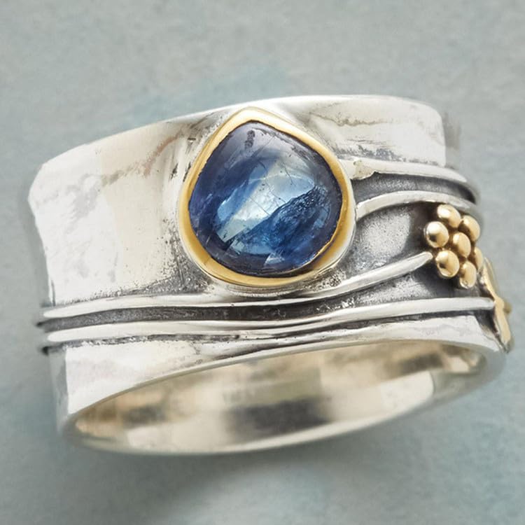 Mnyixsi Vintage Silver Blue Moonstone Ring 925 Sterling Silver Retro Princess Waterdrop Cut Sapphire Band Diamond Gemstone Wedding Engagement Ring Gemstone Boho Ring Size 7 - Image 1