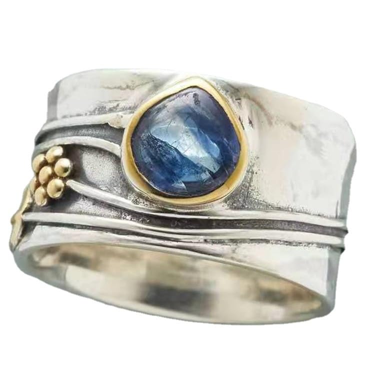 Mnyixsi Vintage Silver Blue Moonstone Ring 925 Sterling Silver Retro Princess Waterdrop Cut Sapphire Band Diamond Gemstone Wedding Engagement Ring Gemstone Boho Ring Size 7 - Image 4