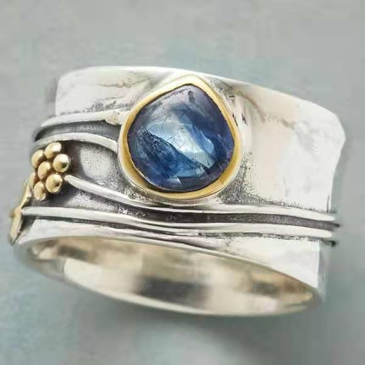 Mnyixsi Vintage Silver Blue Moonstone Ring 925 Sterling Silver Retro Princess Waterdrop Cut Sapphire Band Diamond Gemstone Wedding Engagement Ring Gemstone Boho Ring Size 7 - Image 2