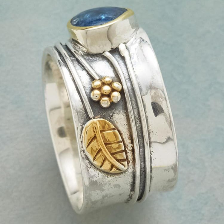 Mnyixsi Vintage Silver Blue Moonstone Ring 925 Sterling Silver Retro Princess Waterdrop Cut Sapphire Band Diamond Gemstone Wedding Engagement Ring Gemstone Boho Ring Size 7 - Image 3