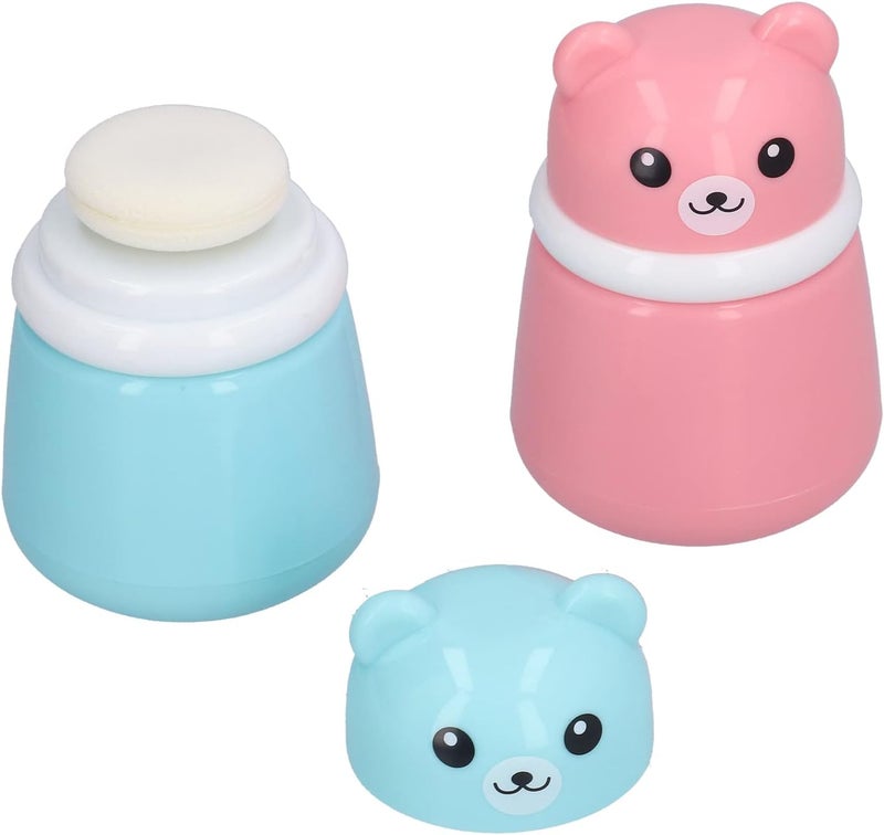Entatial Body Powder Container Fine Powder Cartoon Bear Powder Puff Box 2 Pcs No Irritation Durable for Adult for Travel for Children for HomeBear Puff Empty Box - Image 1