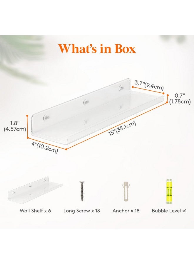 Lifewit Lifewit Floating Shelves for Wall, 6 Pack 15" Clear Acrylic Shelf Room Decor for Book/Figures/Photo/Makeup in Bathroom, Book Shelf, Living Room, Bedroom, Kitchen Storage and Organization - Image 3