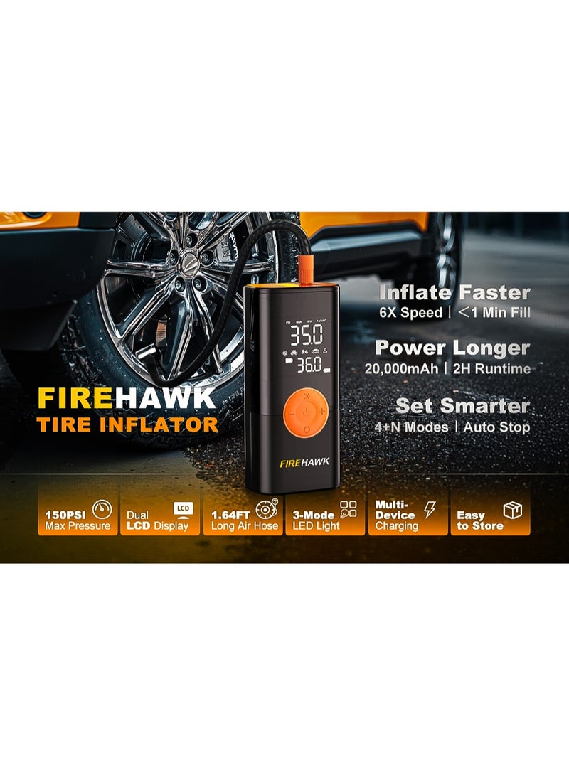 5 in 1 Portable Tire Inflator Air Compressor 20000mAh - 150PSI Cordless Tyre Pump with Auto Shut-Off, LED Light, Power Bank for Car, Bike, Motorcycle, Ball - Image 5