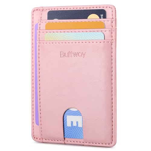 Buffway Slim Minimalist Front Pocket RFID Blocking Leather Wallets for Men and Women - Alaska Pink - Image 1
