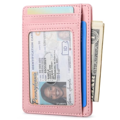 Buffway Slim Minimalist Front Pocket RFID Blocking Leather Wallets for Men and Women - Alaska Pink - Image 2