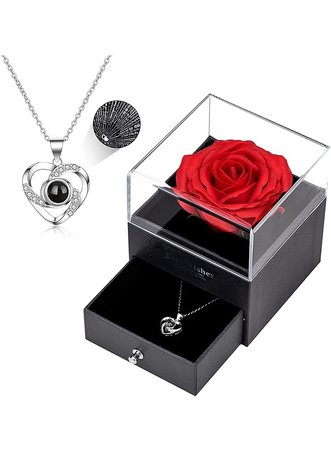 erorex Eternal Rose Gift Box With Sterling Silver I Love You Necklace In 100 Languages Handmade Forever Red Rose For Anniversary Birthday Gifts Teacher Gifts For Women Mum Girlfriend Her  - Image 2