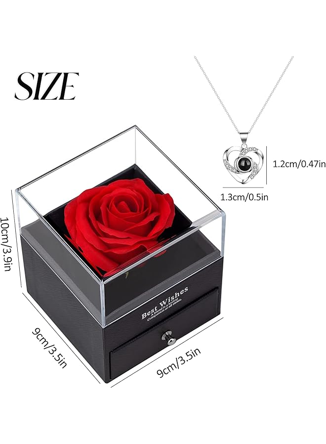 erorex Eternal Rose Gift Box With Sterling Silver I Love You Necklace In 100 Languages Handmade Forever Red Rose For Anniversary Birthday Gifts Teacher Gifts For Women Mum Girlfriend Her  - Image 3