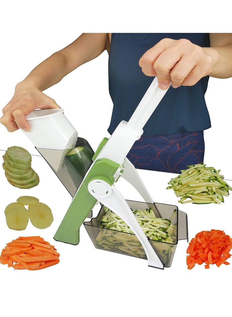 Vegetable Cutter,Multifunctional Vegetable Slicer with Stainless Steel Blades, Manual Food Cutter for Chef and Household (Green) - Image 1