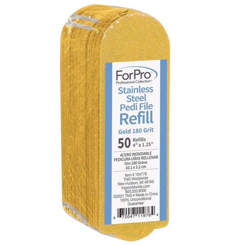 ForPro Professional Collection Stainless Steel Pedi File Refill 180 Grit Gold EZStrip Peel Pedicure Refill Pads 125 W x 4 L 50Count