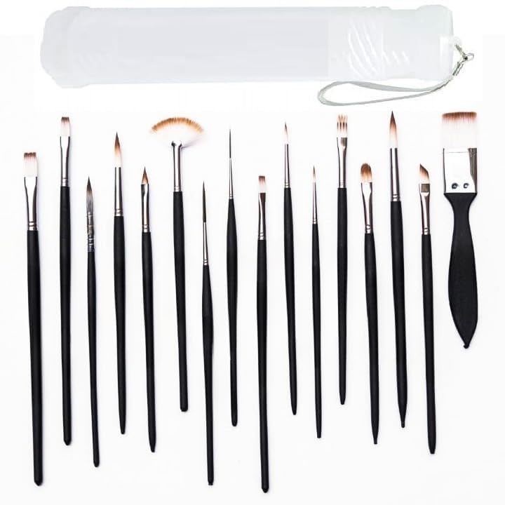 Art Ranger Premium Handmade Professional Artist Handmade Mix Painting Brush Set for Acrylic, Watercolor, & Gouache Painting with Brush Holder (15 Brushes + 1 Brush Container) Synthetic Bristle - Image 1