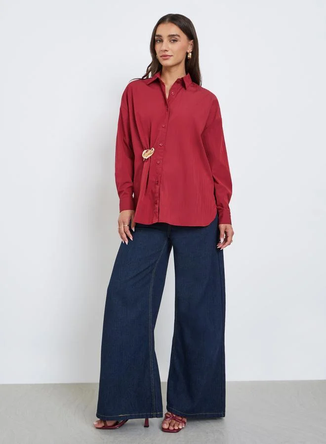ستايلي بلوزة واسعة بأزرار غلق
